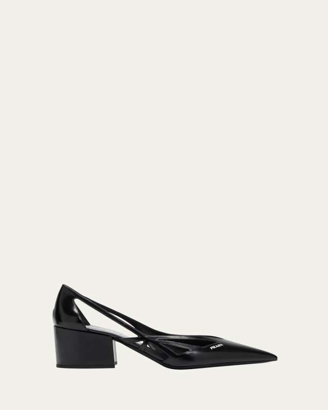 Leather Cutout Block-Heel Pumps